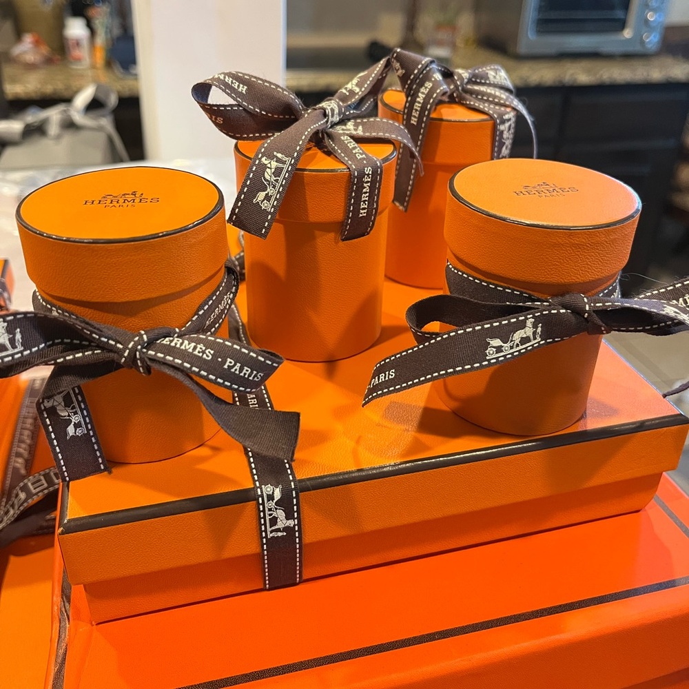 Hermès Orange empty Twilly boxes Set of 4 sold separately with Brown Ribbon
